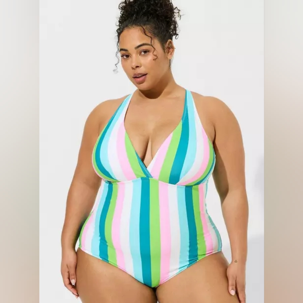 New! Torrid sz 3 Palm Springs Stripe Wireless Triangle Bathing Swim Suit 3X
